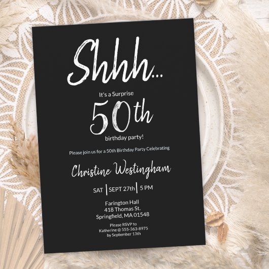 Chic Black White Surprise 50th Birthday Kaart