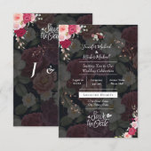 Chic Black & White Theme met Bourgogne Flowers Kaart (Voorkant / Achterkant)