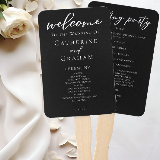 Chic Black White Typography Modern Wedding Program Handwaaier