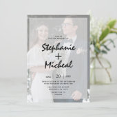 Chic Black & White Vellum Effect Photo Wedding Kaart (Staand voorkant)