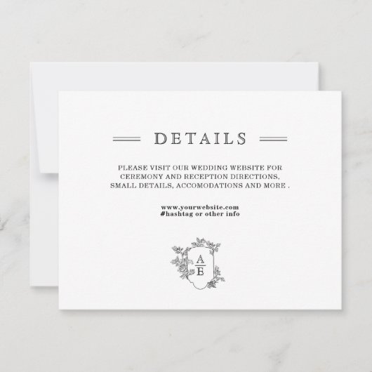 Chic Black White Wedding Details Enclosure Kaart (Voorkant)