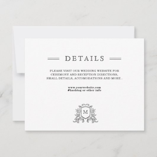 Chic Black White Wedding Details Enclosure Kaart (Voorkant)