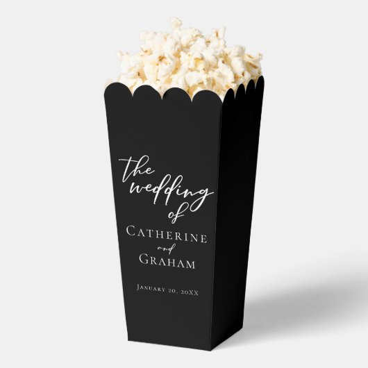 Chic Black White Wedding Personalized Popcorn Bedankdoosjes (Popped)