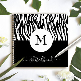 Chic Black White Zebra Print Monogram zakboekje Notitieboek