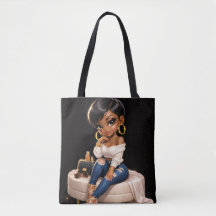 Chic Black Woman Illustration Tote Bag – 