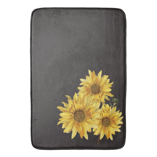 Chic Black Wood Grain and Sunflower Bath Mat (Voorkant Verticaal)