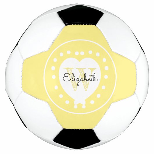 Chic Black Yellow Initiaal Monogram White Heart Voetbal (Voorkant)