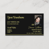 Chic Black Yellow Stripes met monogram en foto Visitekaartje (Achterkant)