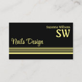 Chic Black Yellow Stripes met monogram en foto Visitekaartje (Voorkant)