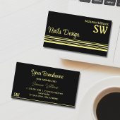 Chic Black Yellow Stripes met monogram stijlvol Visitekaartje