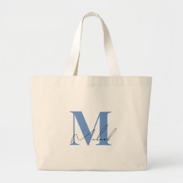 Chic Blauw Cursief Elegant Grote Tote Bag