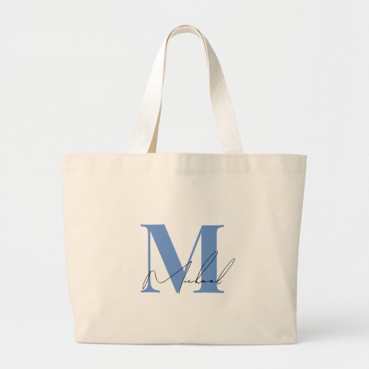 Chic Blauw Cursief Elegant Grote Tote Bag (Voorkant)