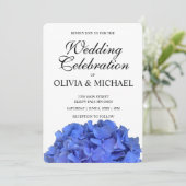Chic blauw elegante bloemen hortensia's bruiloft kaart (Staand voorkant)