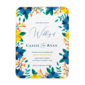 Chic Blauw En Geel Bloemen Huwelijksuitnodiging Magneet (Verticaal)