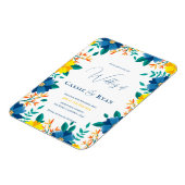 Chic Blauw En Geel Bloemen Huwelijksuitnodiging Magneet (Linkerzijde)