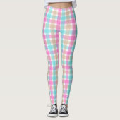 Chic Blauw en Roze Check Patroon Leggings (Voorkant)