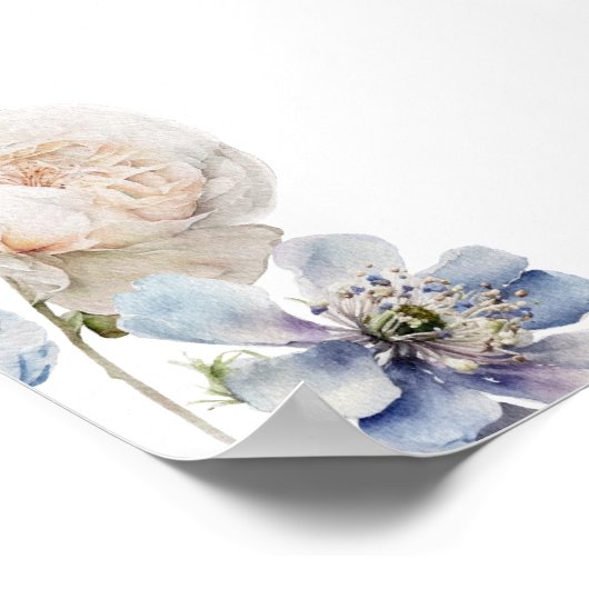 Chic Blauw en Wit Bloemen Huwelijk Welkom Poster (Hoek)