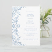 Chic blauw en wit bruiloft receptie diner kaart (Staand voorkant)