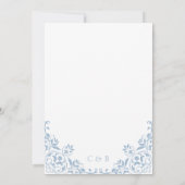 Chic blauw en wit bruiloft receptie diner kaart (Achterkant)