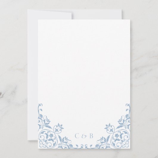 Chic blauw en wit bruiloft receptie diner kaart (Achterkant)