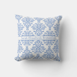 Chic Blauw en Wit Damask  Patroon Kussen