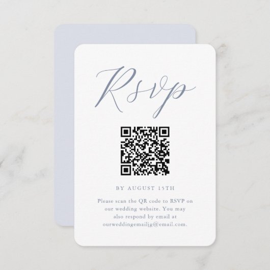 Chic Blauw en Wit Trouwen RSVP met QR-code (Voorkant / Achterkant)