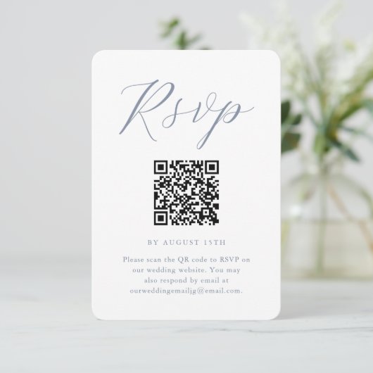 Chic Blauw en Wit Trouwen RSVP met QR-code (Staand voorkant)