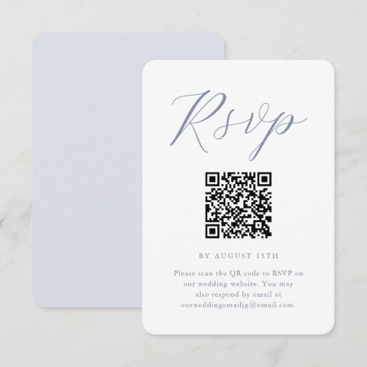 Chic Blauw en Wit Trouwen RSVP met QR-code Kaartje (Voorkant / Achterkant)