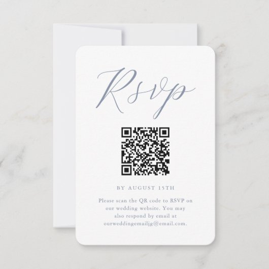 Chic Blauw en Wit Trouwen RSVP met QR-code Kaartje (Voorkant)