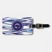 Chic-blauw en wit waterverf ikatroon bagagelabel (Voorkant horizontaal)
