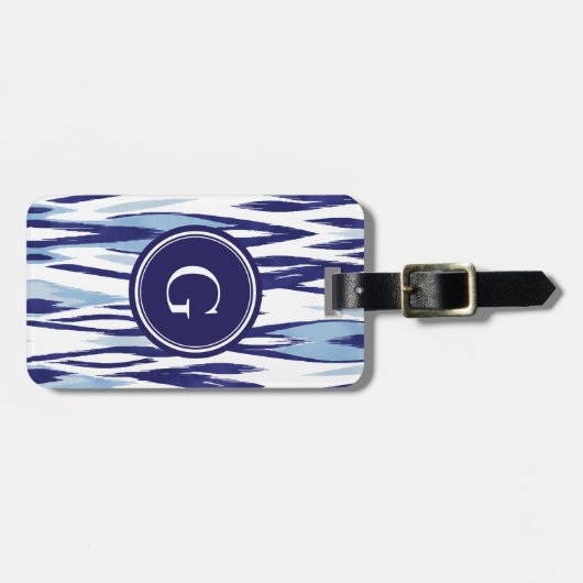Chic-blauw en wit waterverf ikatroon bagagelabel (Voorkant horizontaal)