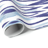 Chic-blauw en wit waterverf ikatroon cadeaupapier (Rol Hoek)