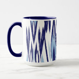 Chic-blauw en wit waterverf ikatroon mok