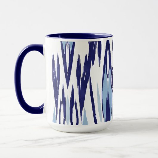 Chic-blauw en wit waterverf ikatroon mok (Links)