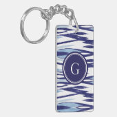 Chic-blauw en wit waterverf ikatroon sleutelhanger (Voorkant Links)