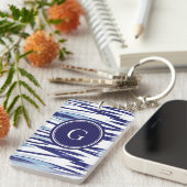 Chic-blauw en wit waterverf ikatroon sleutelhanger (Voorkant Rechts)