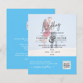 Chic Blauw Foto Huwelijksuitnodiging QR Code Bewaa