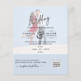 Chic Blauw Foto Huwelijksuitnodiging QR Code Bewaa Flyer