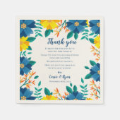 Chic Blauw Geel Bloemen Huwelijk Dank u Bericht Servet (Voorkant)