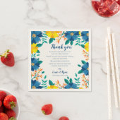 Chic Blauw Geel Bloemen Huwelijk Dank u Bericht Servet (Insitu)