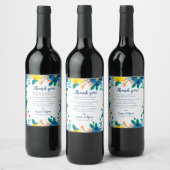 Chic Blauw Geel Bloemen Huwelijk Dank u Bericht Wijn Etiket (Flessen)