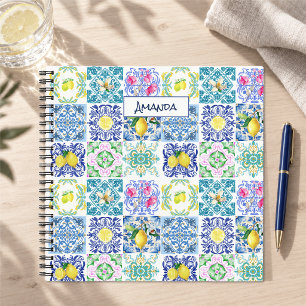 Chic Blauw Geel Siciliaans Majolica Tegelpatroon Notitieboek