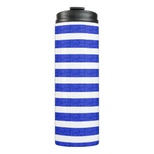 Chic Blauw Geometrische Strepen Thermische Tumbler Thermosbeker