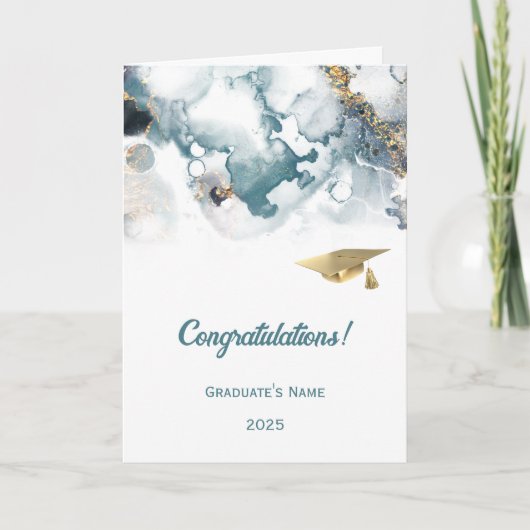 Chic Blauw Goud Abstract Afstuderen Kaart (Voorkant)