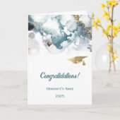 Chic Blauw Goud Abstract Afstuderen Kaart (Gele Bloem)
