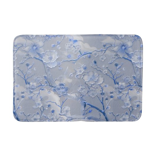 Chic blauw grijs bloemen badmat (Voorkant)