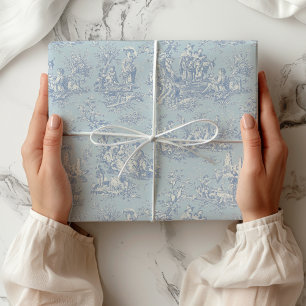 Chic  blauw grijs toile de jouy bedrukt cadeaupapier