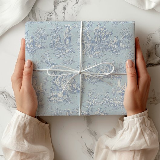 Chic  blauw grijs toile de jouy bedrukt cadeaupapier