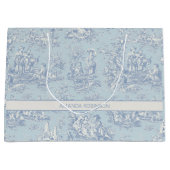 Chic  blauw grijs toile de jouy groot cadeauzakje (Voorkant)