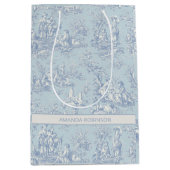 Chic blauw grijs toile de jouy medium cadeauzakje (Voorkant)